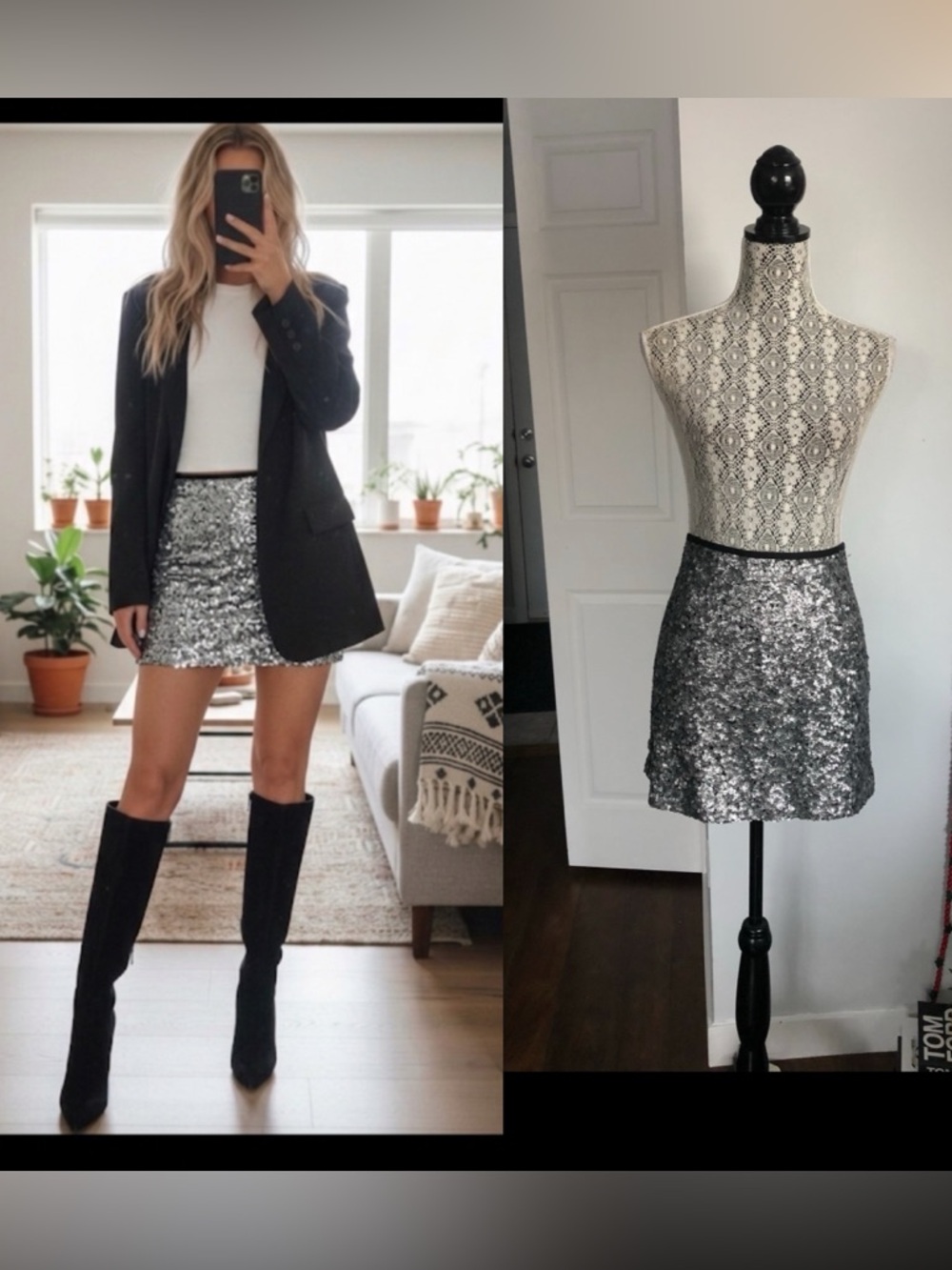 NWT Anthropologie Sanctuary Silver Sequin Mini Skirt. Medium.